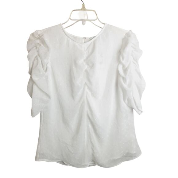 NWT Express White Sparkle Lined Lightweight Ruched Top Women's Size Medium - Picture 1 of 12